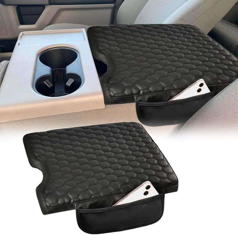 BystralX غطاء وحدة التحكم الوسطى متوافق مع فورد F150 من 2015-2025، F250 F350 F450 من 2017-2025 مع مقعد قفز 40/20/40، غطاء مسند ذراع جلدي لوحدة التحكم الوسطى مع جيبين جانبيين (مقعد القفز فقط) - Image 1